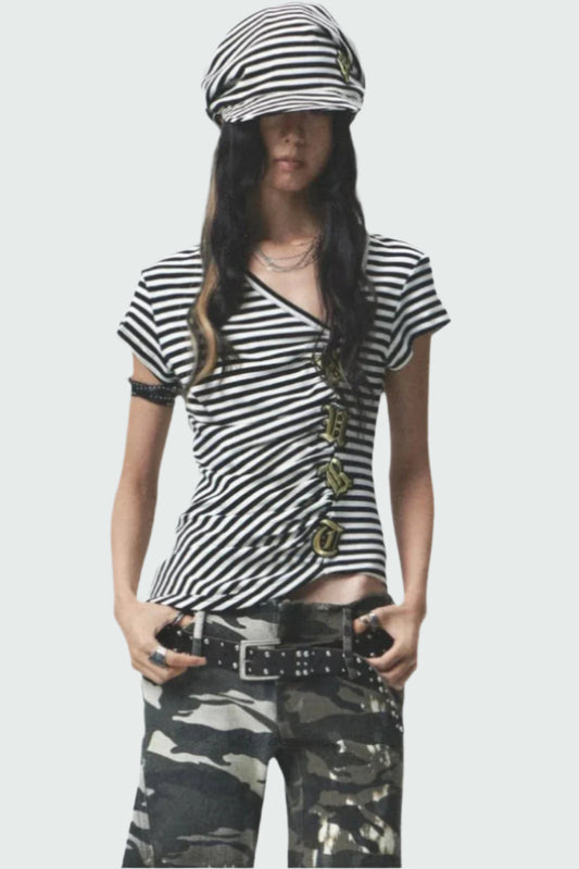 Embroidered Striped Tee