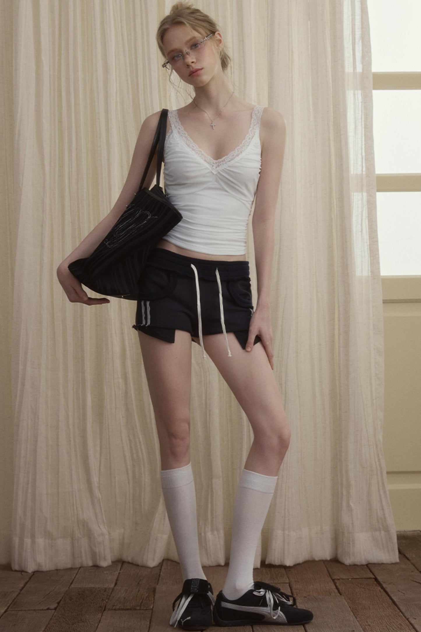 Tuck Mesh Lace Stitch Camisole