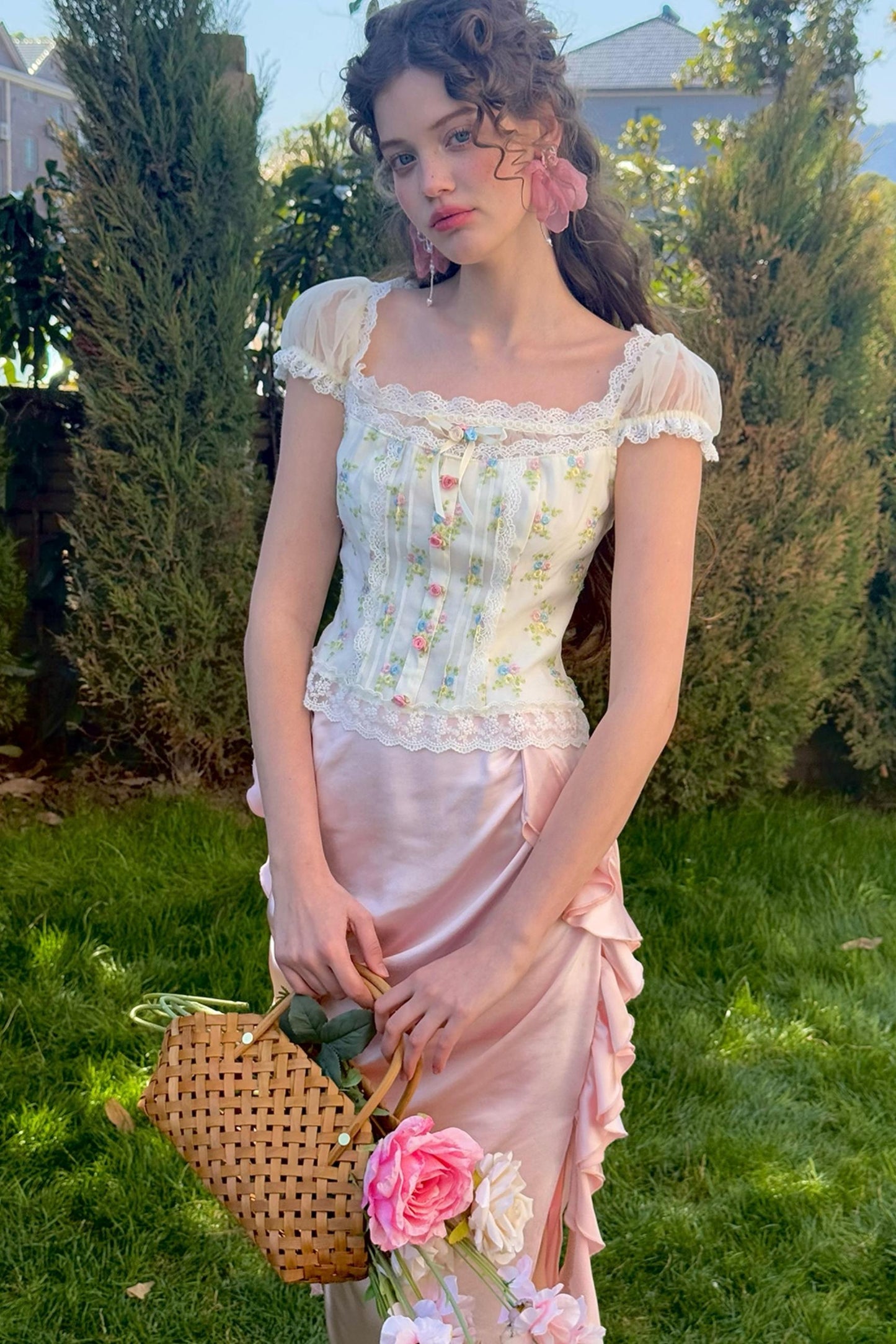 Floral Bubble Sleeve Top