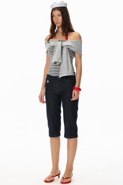 Asymmetrical Denim Shorts