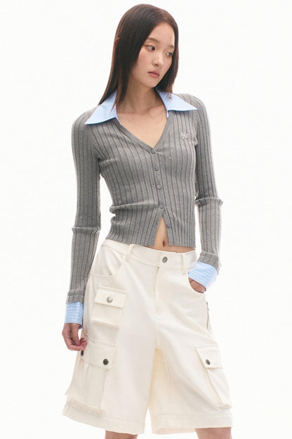 Gray Fake Layered Knit Top