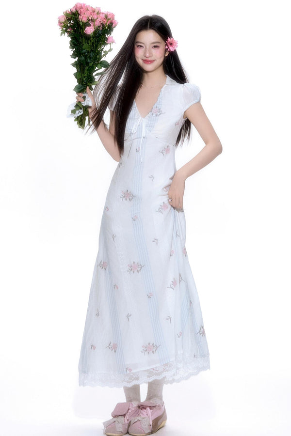 Vintage Floral V-Neck Dress