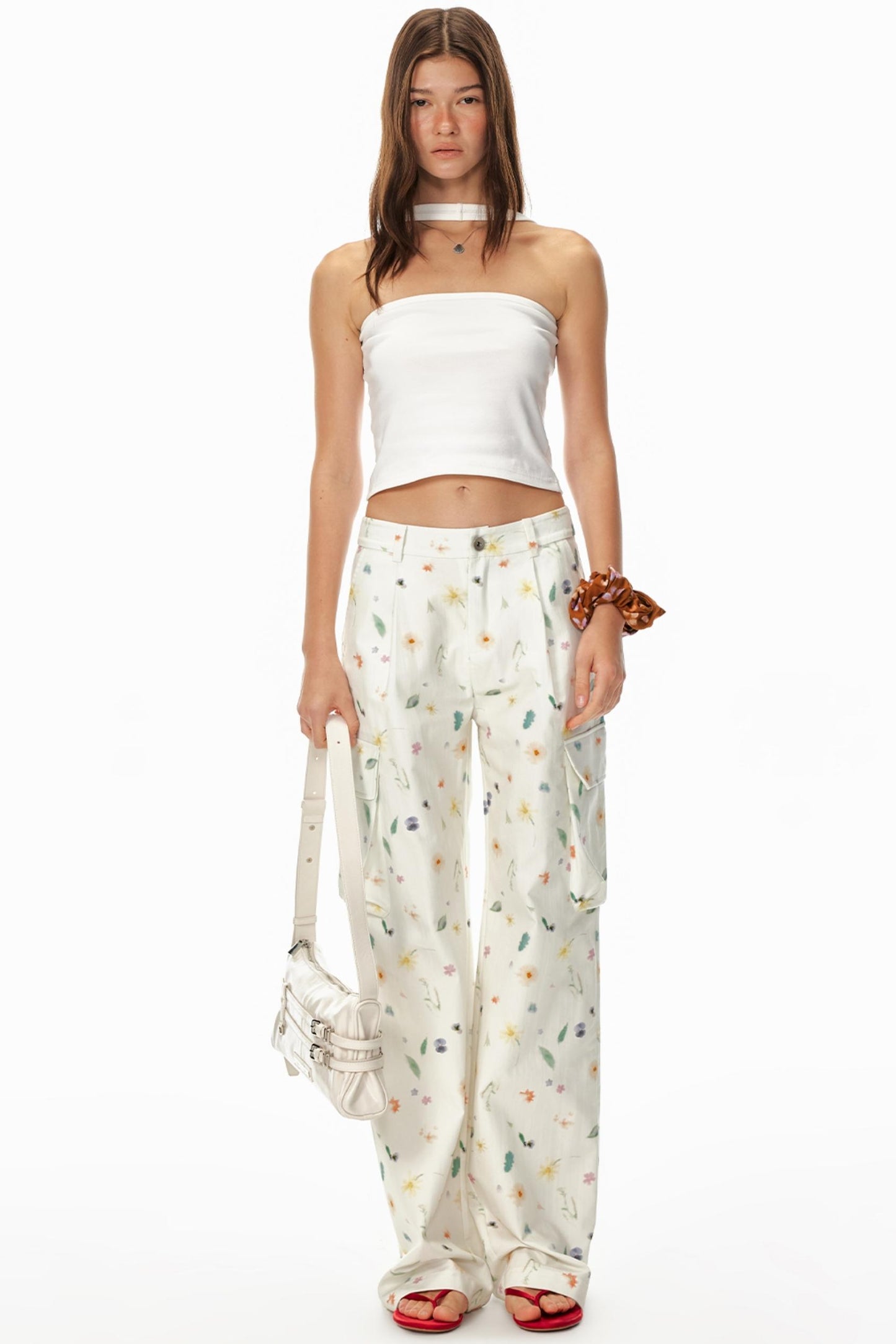 3D Floral Wide-Leg Pants