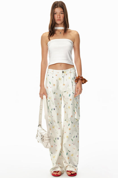3D Floral Wide-Leg Pants