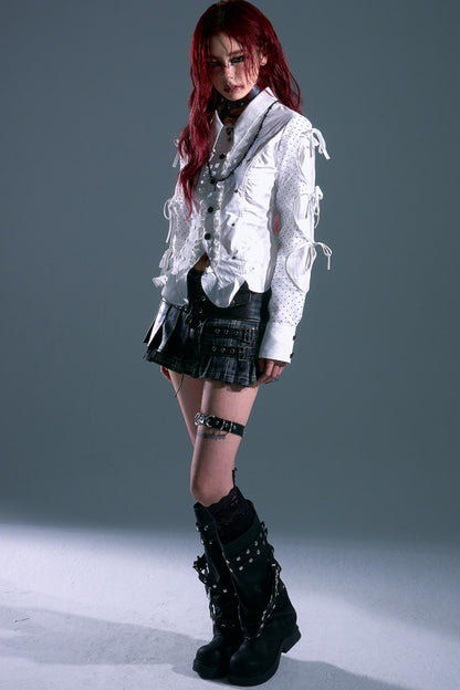 Punk Vintage Leather Pleated A-Line Skirt