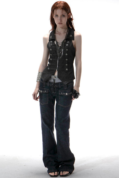 Slim Fit Double-Breasted Zipper Top