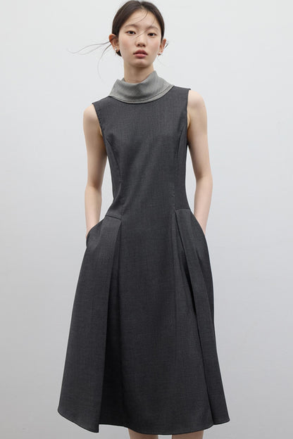 Gray Pleated Slim Fit Dress
