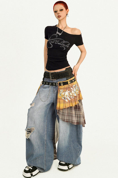 Simple American Style Loose Wash Jeans