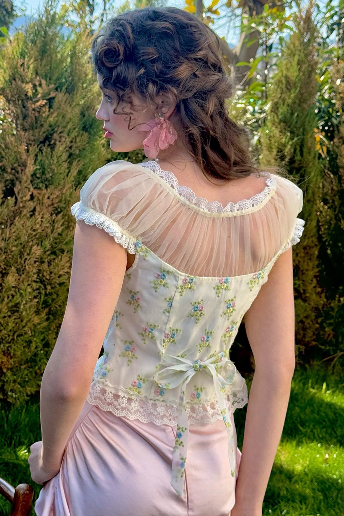 Floral Bubble Sleeve Top