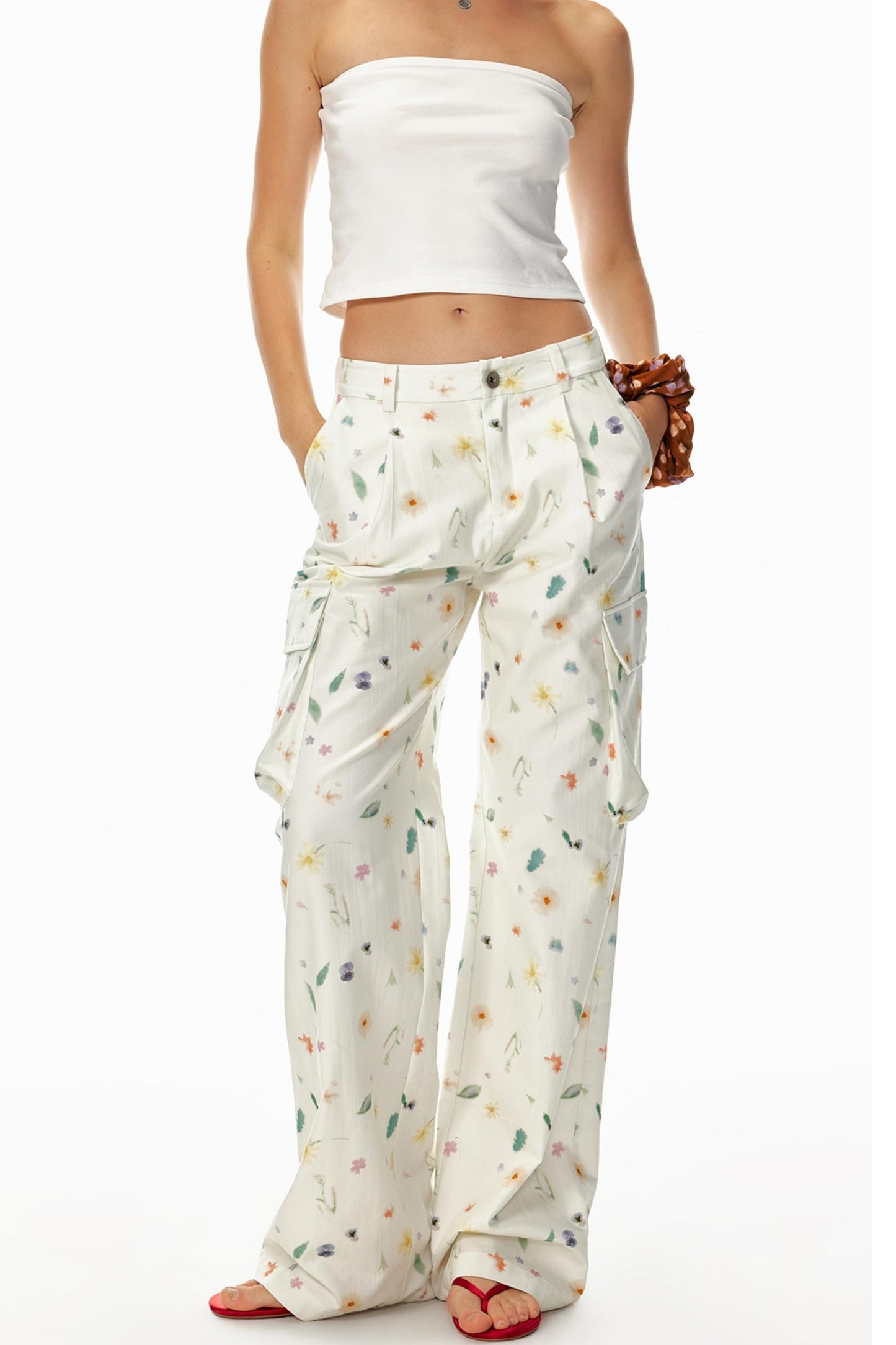 3D Floral Wide-Leg Pants