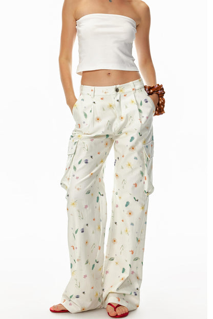 3D Floral Wide-Leg Pants