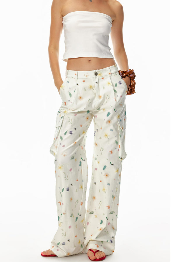 3D Floral Wide-Leg Pants
