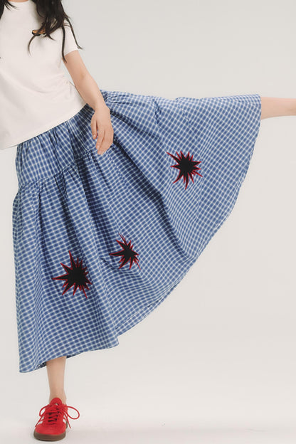 Geometric Pattern Plaid Midi Skirt