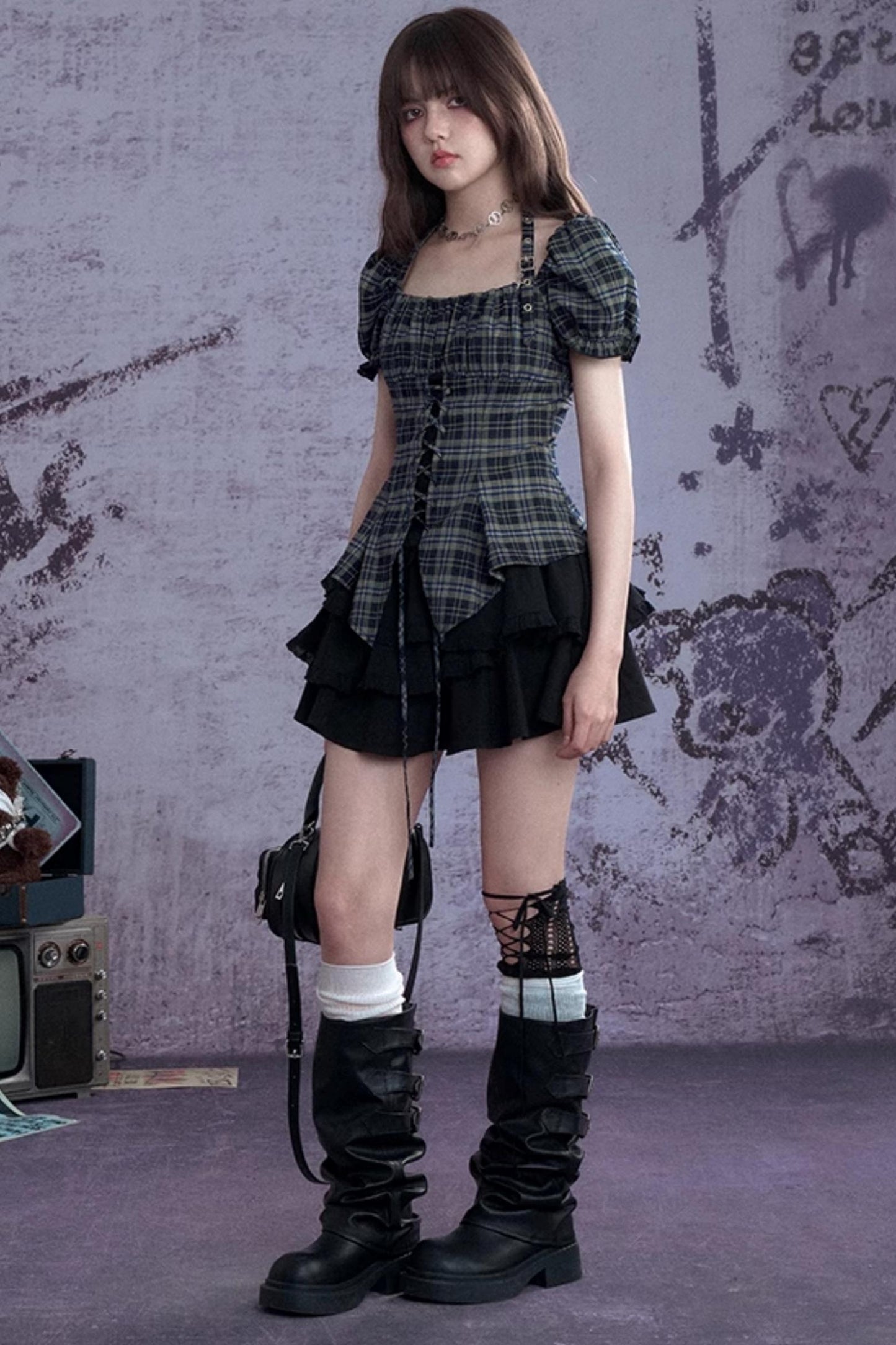 Vintage Green Check Summer Top