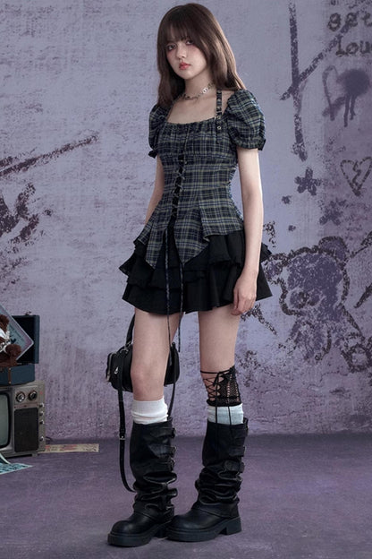 Vintage Green Check Summer Top