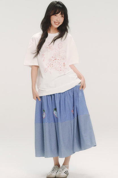 Cherry Blossom Embroidered White T-Shirt