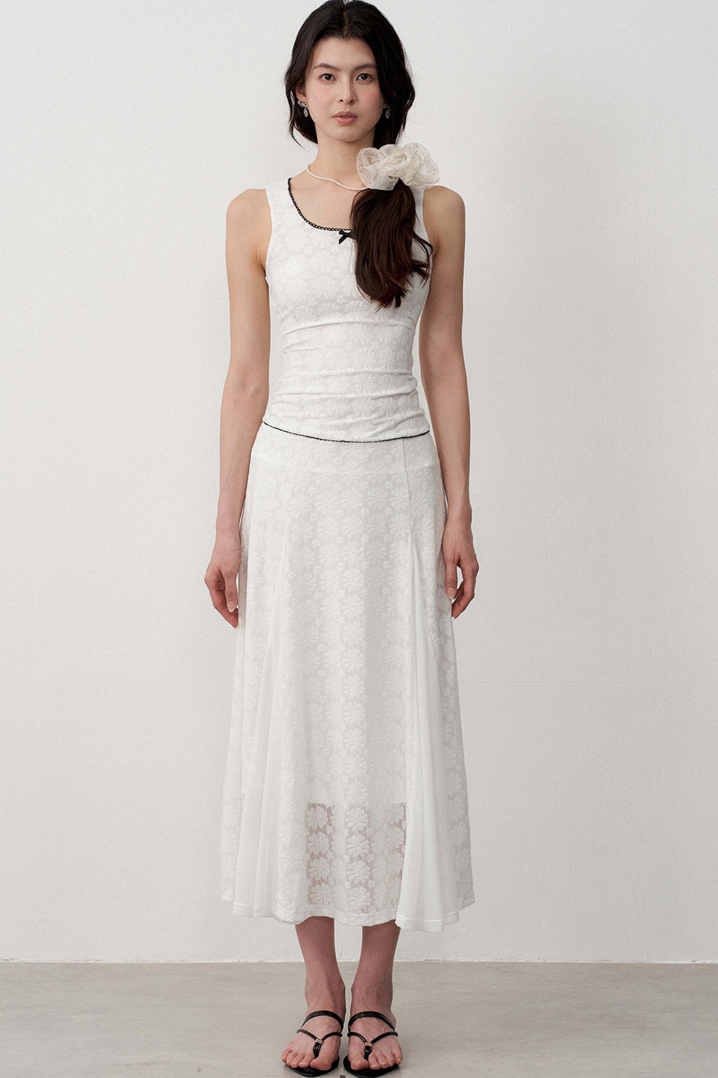 Lightweight Jacquard A-Line Midi Skirt