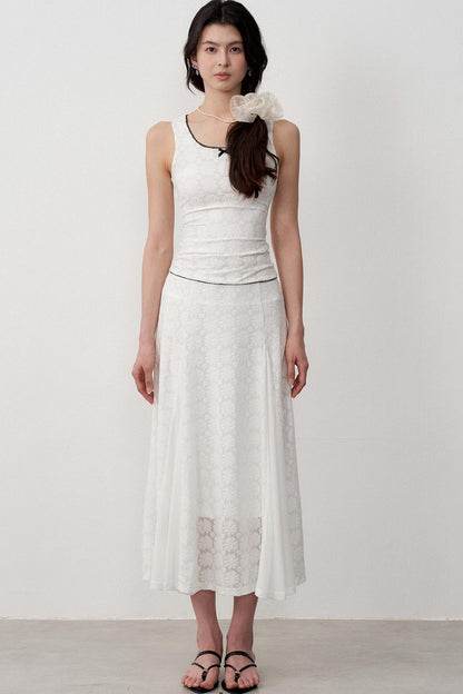 Lightweight Jacquard A-Line Midi Skirt