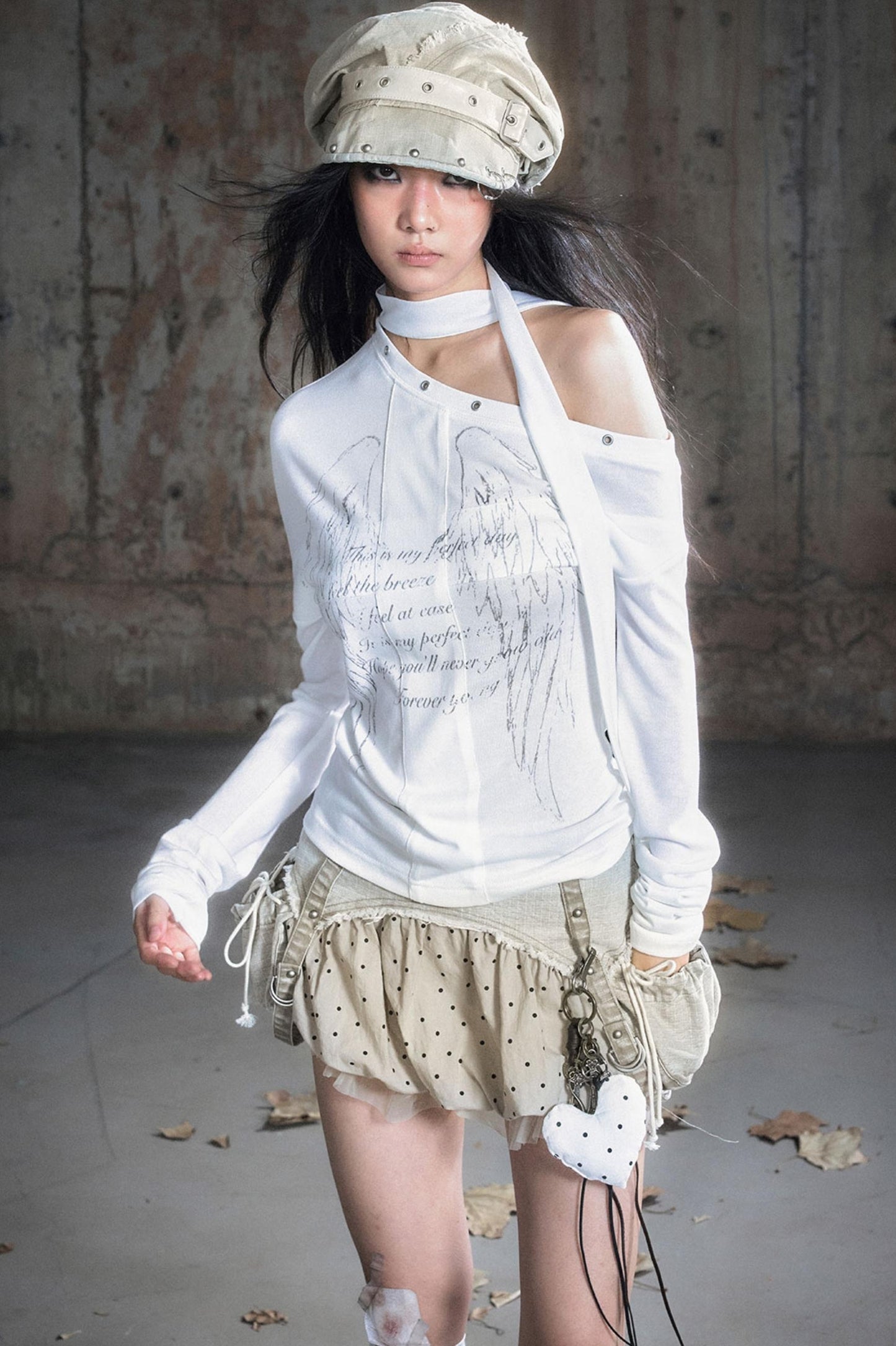 Cross-Print Knit Long Sleeve T-Shirt