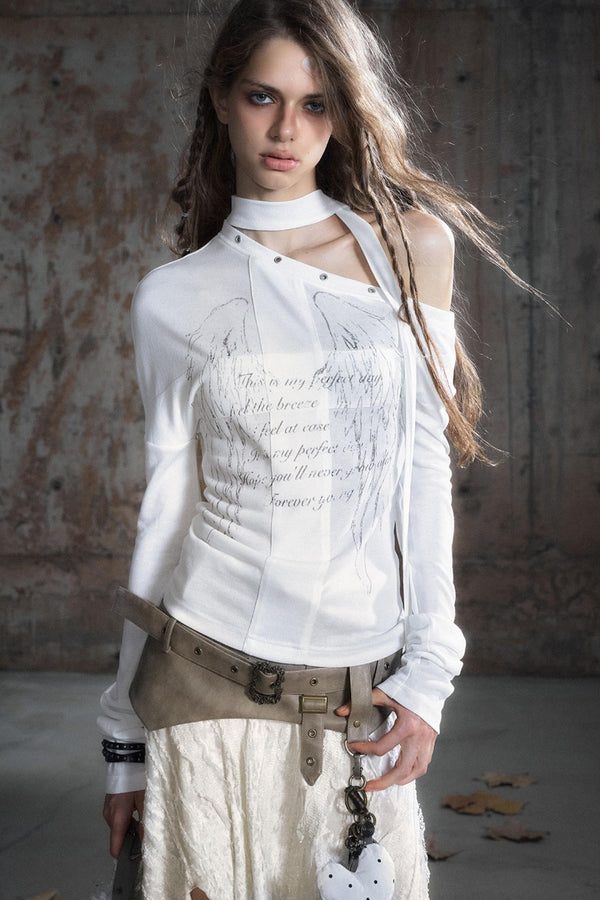 Cross-Print Knit Long Sleeve T-Shirt