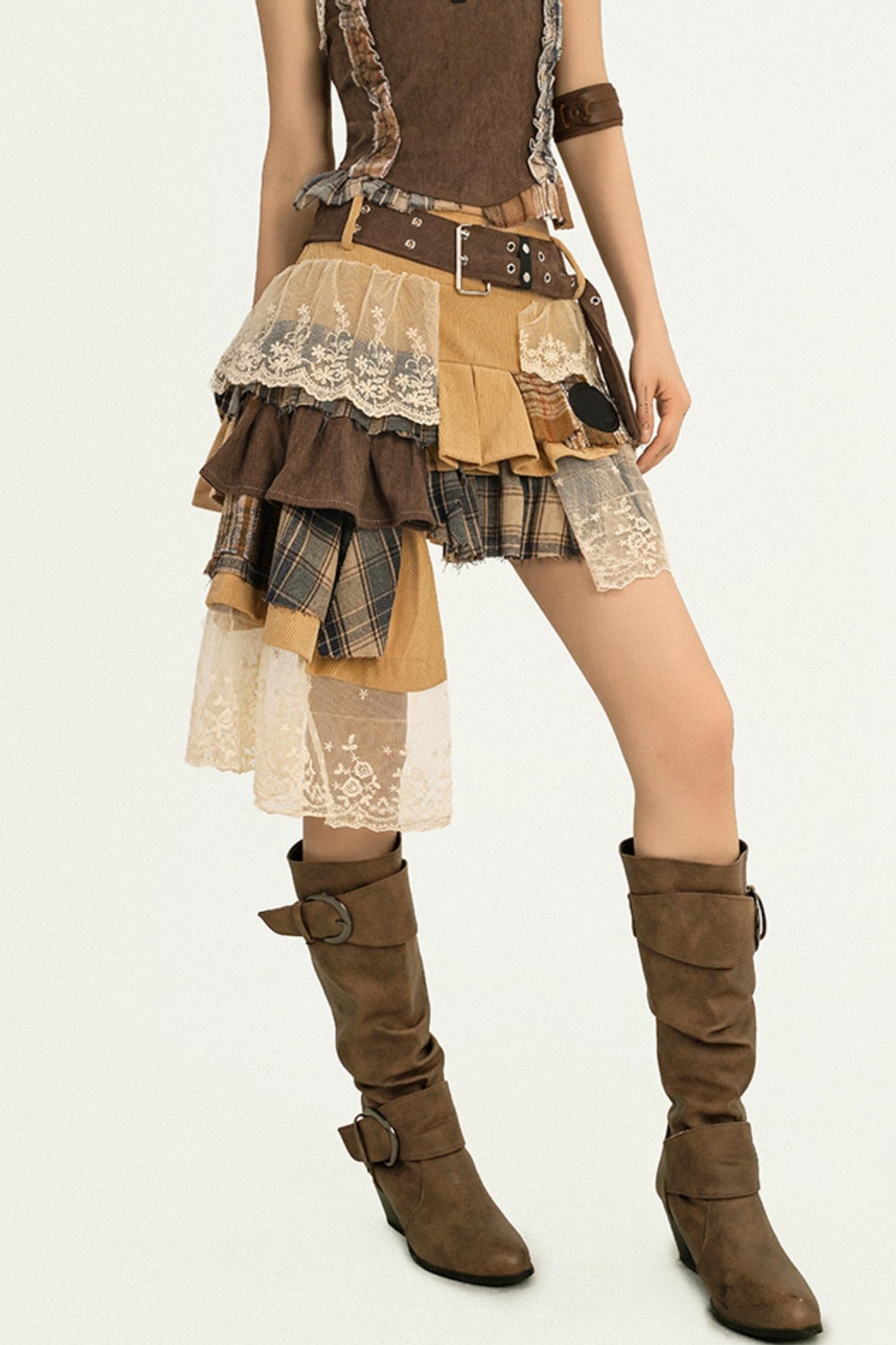 Wandering Plaid Lace Skirt