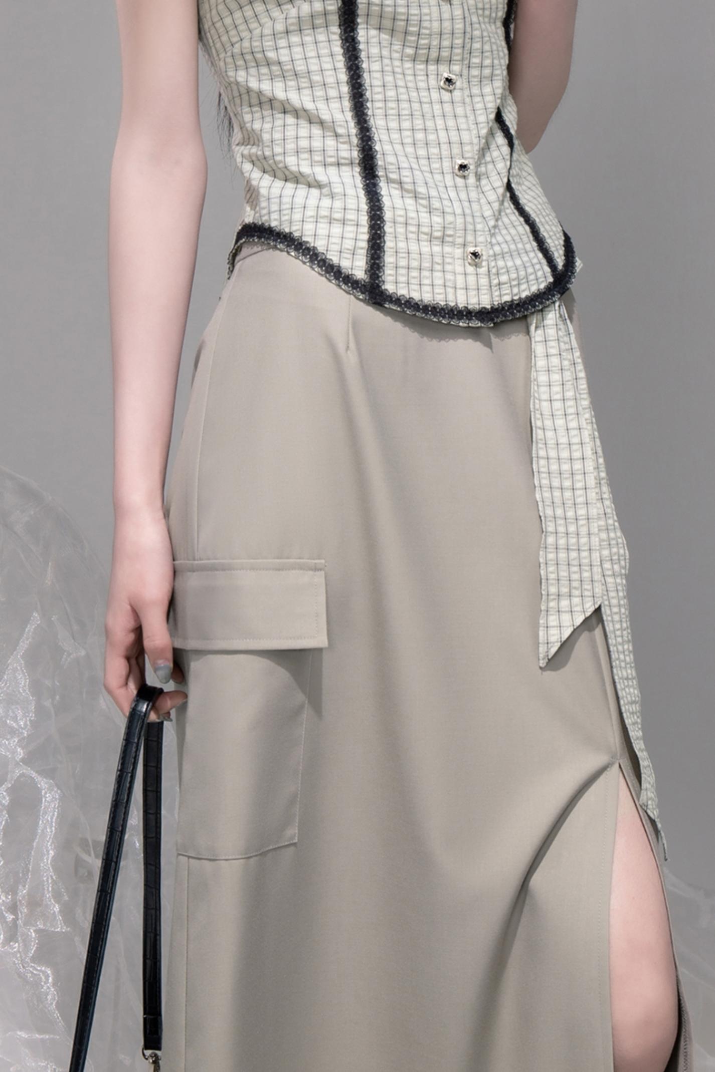 Waisted Green Check Lace Vest