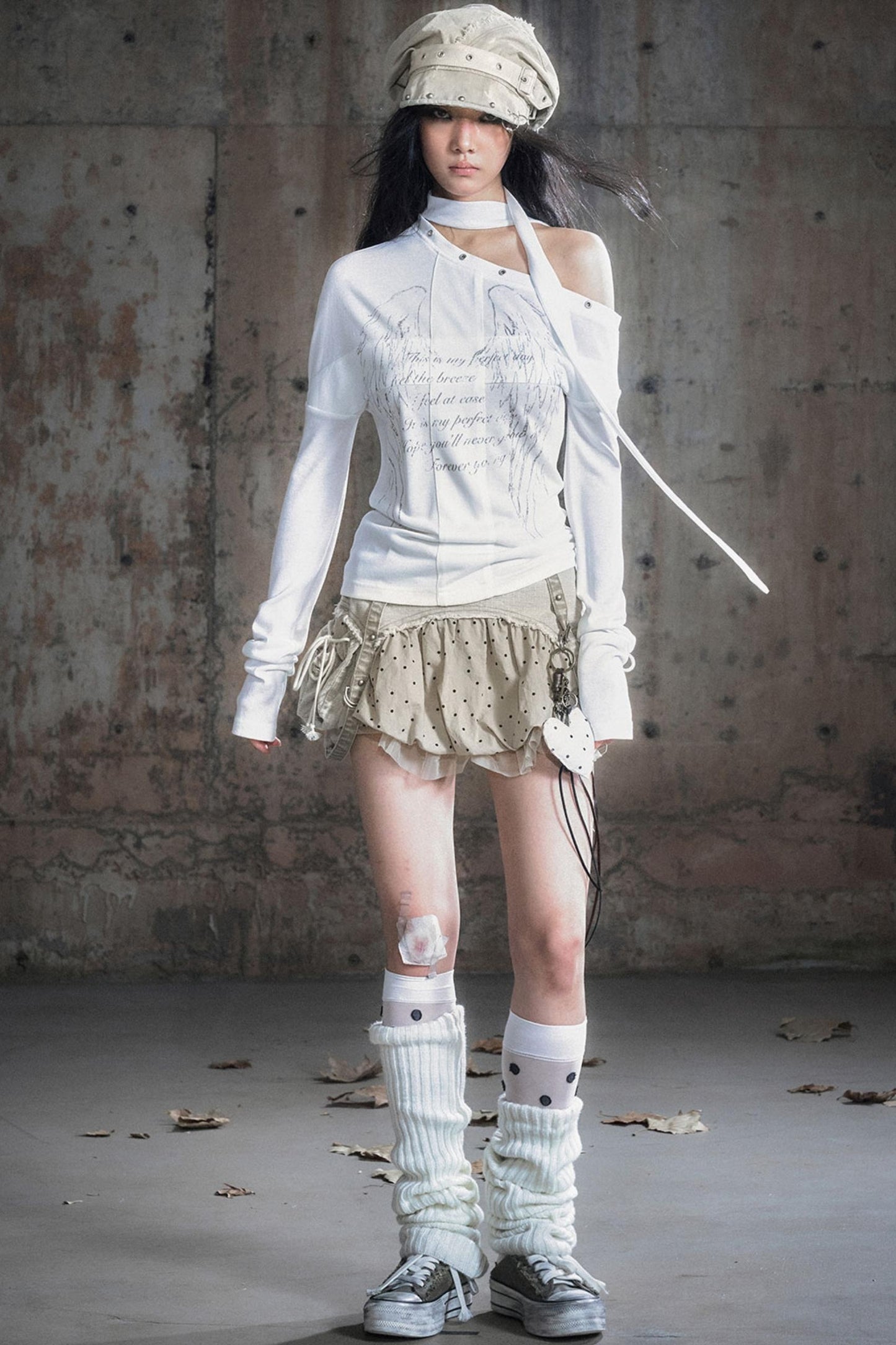 Cross-Print Knit Long Sleeve T-Shirt