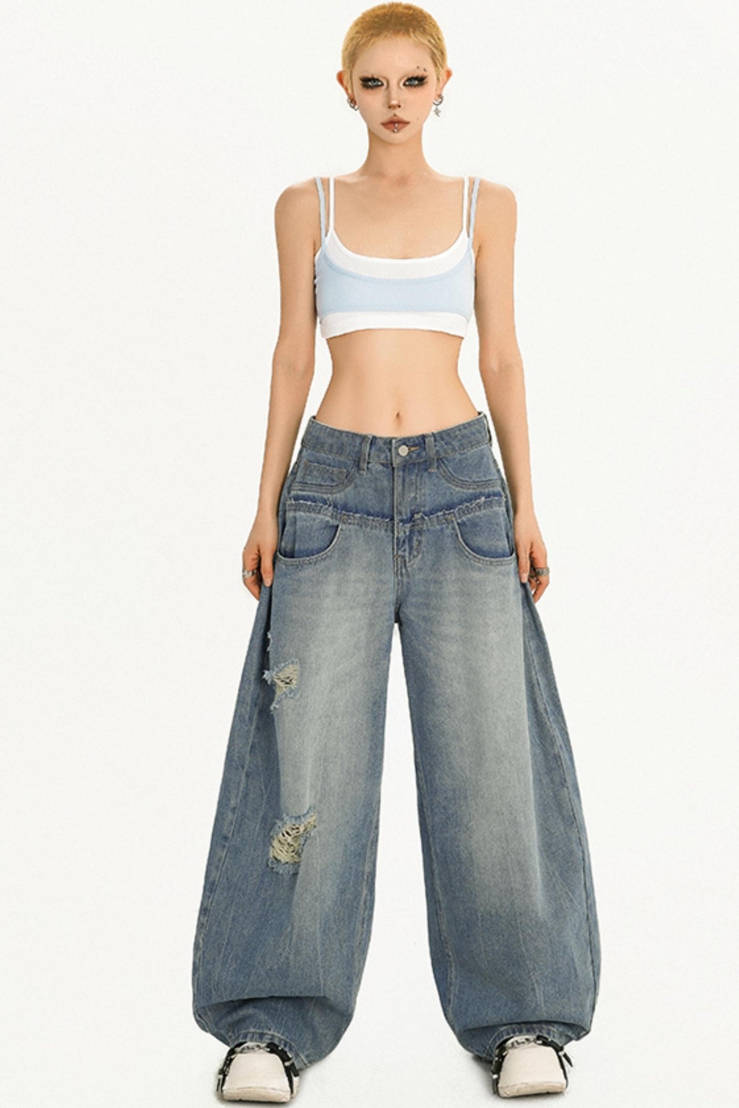 Simple American Style Loose Wash Jeans