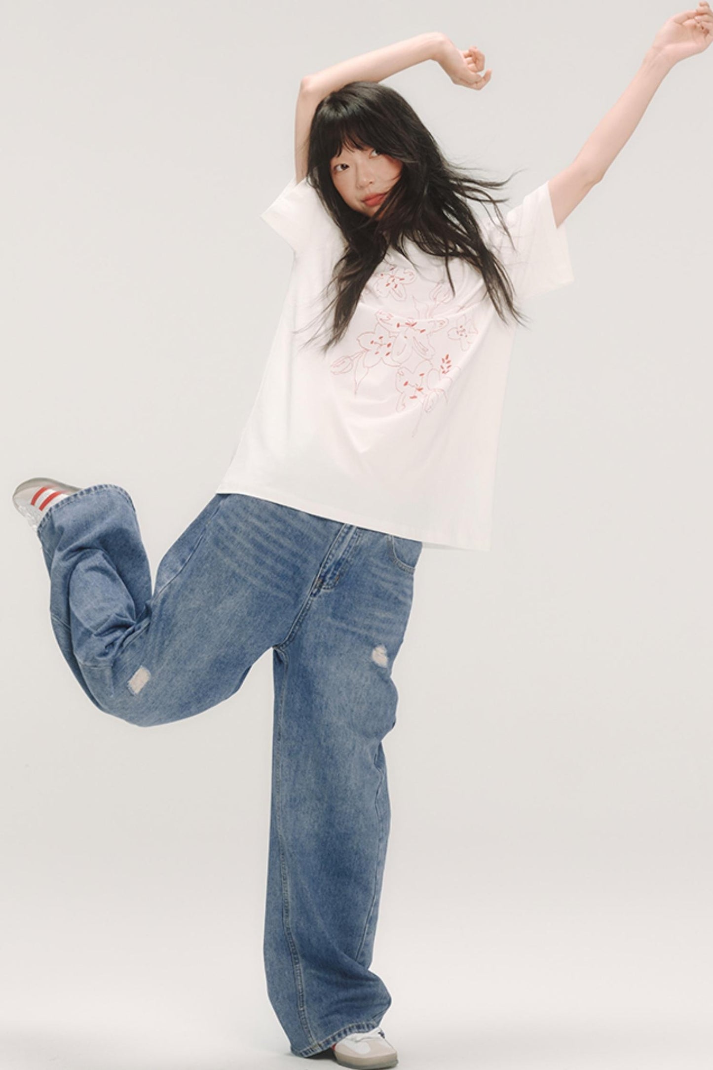 Cherry Blossom Embroidered White T-Shirt