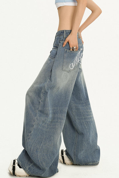Simple American Style Loose Wash Jeans