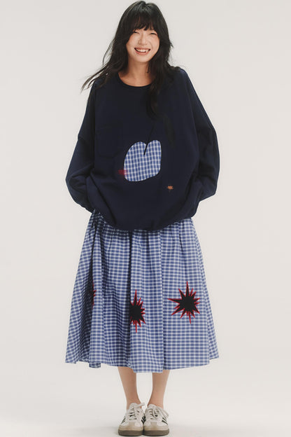 Geometric Pattern Plaid Midi Skirt