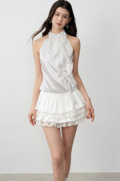 High Satin Polka Dot Rose Halterneck Camisole Top