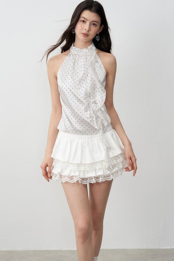 High Satin Polka Dot Rose Halterneck Camisole Top