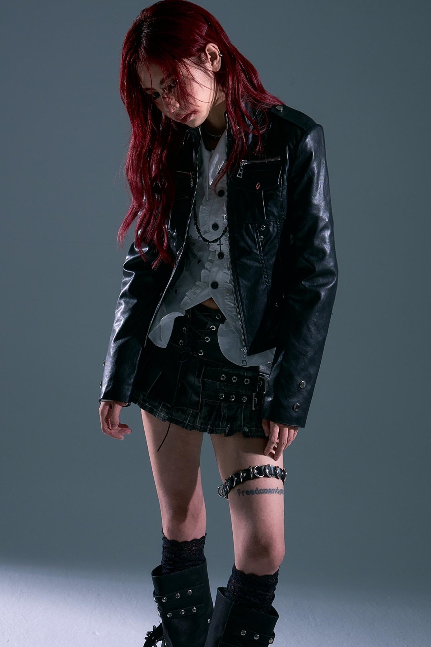 Punk Vintage Leather Pleated A-Line Skirt