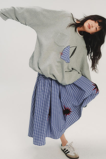 Geometric Pattern Plaid Midi Skirt