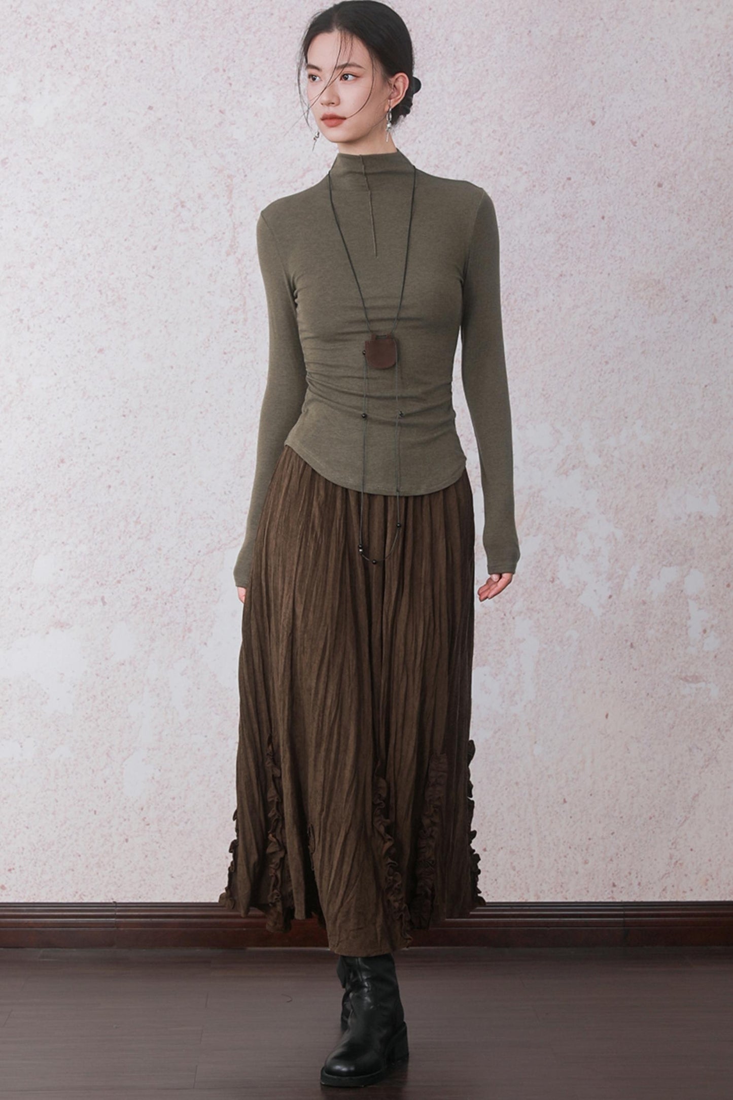 Three-dimensional Warm Semi-Turtleneck T-shirt