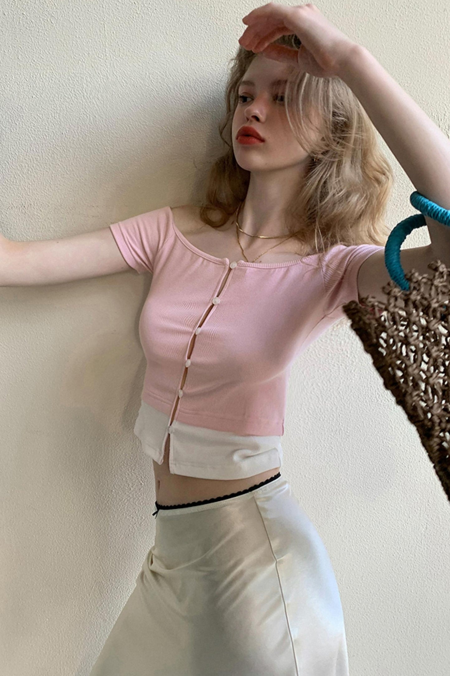 Peach Blossom Short Sleeve Knit T-Shirt