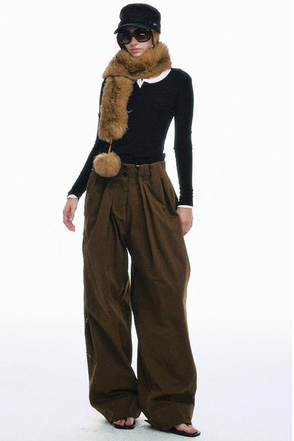 Vintage High-Waisted Cotton Trousers