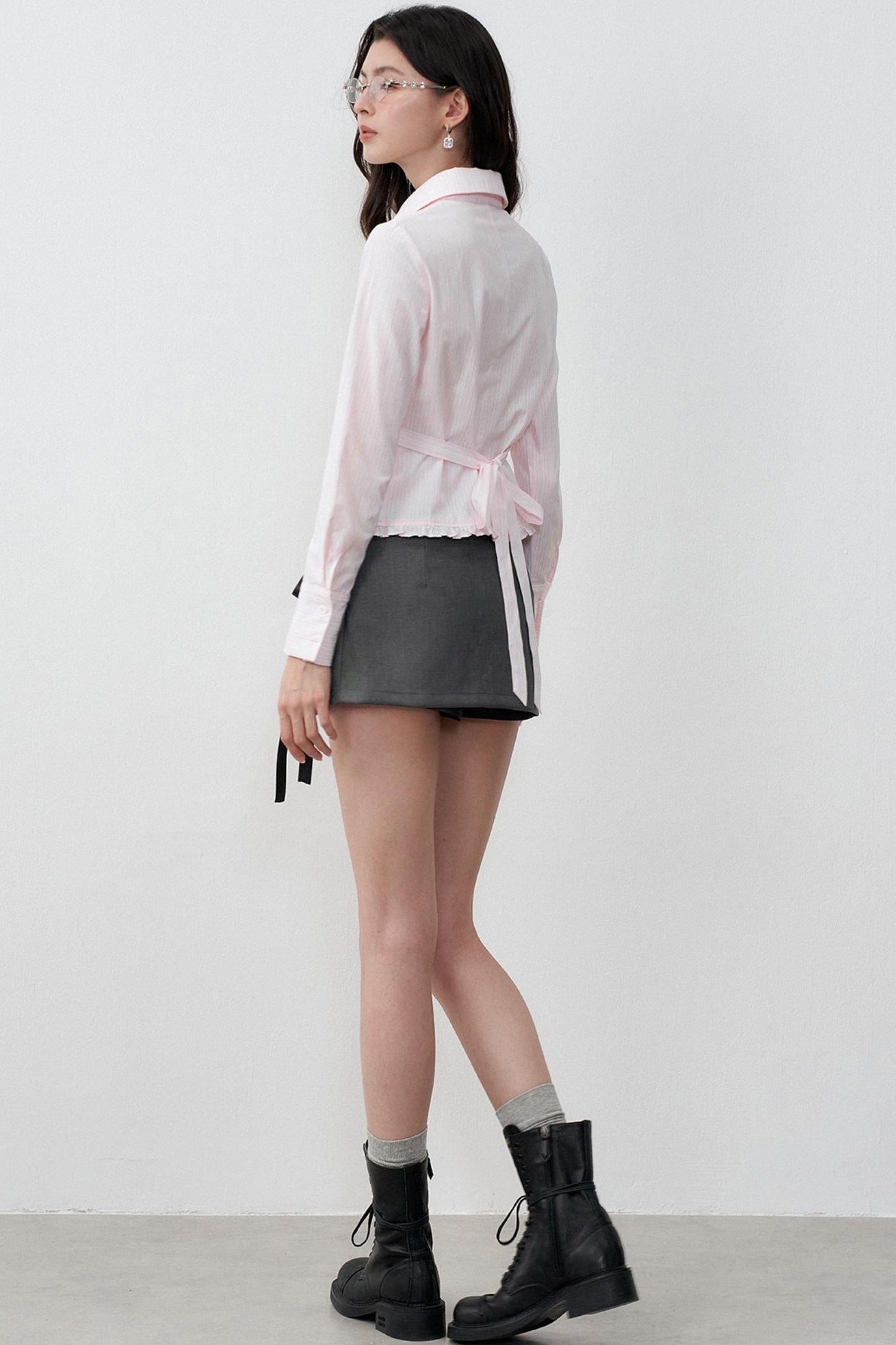 Gray Bow Lace-Up A-Line Skirt