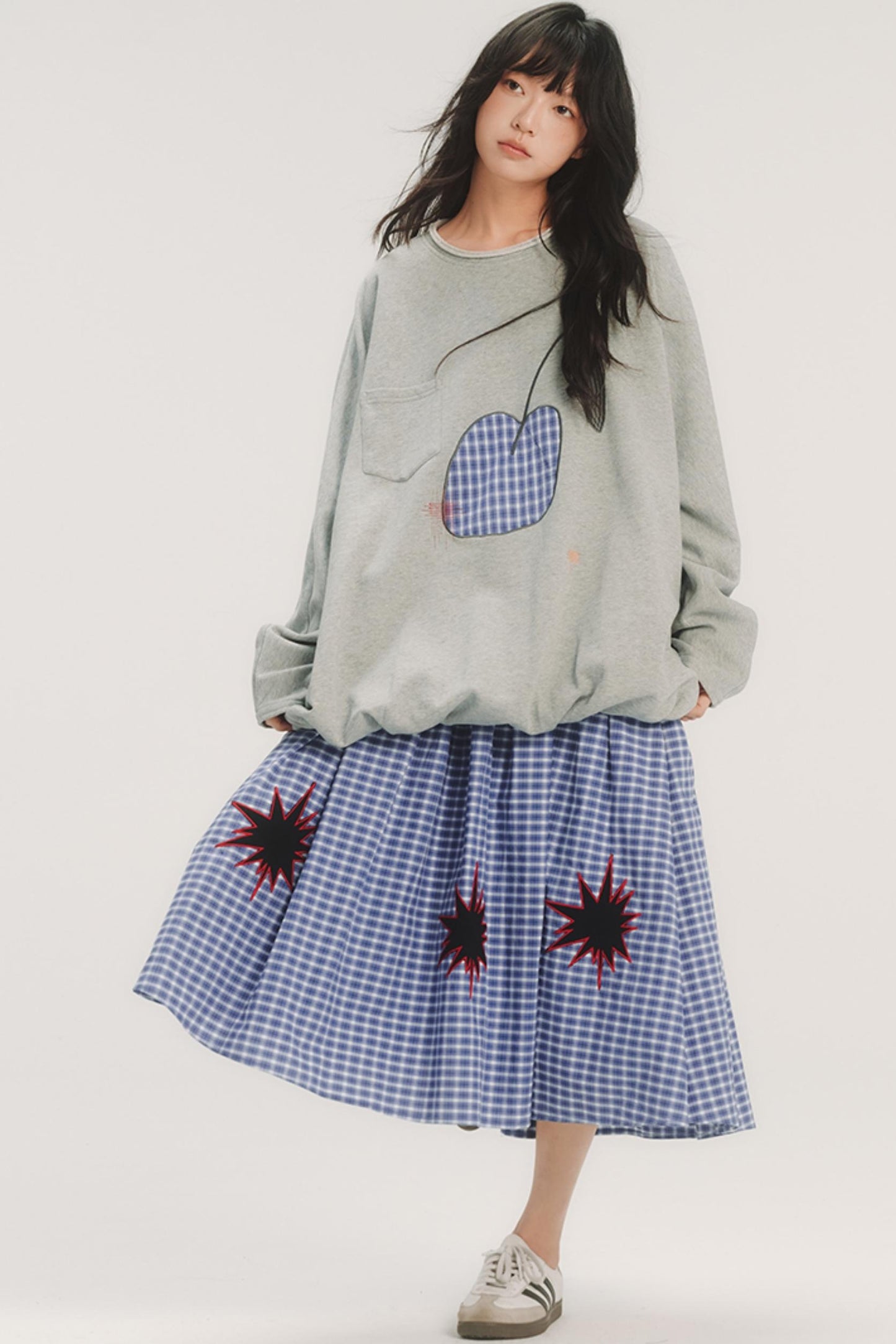 Geometric Pattern Plaid Midi Skirt