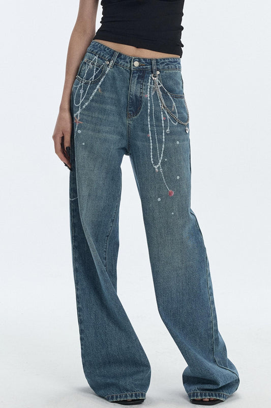 Ocean Chain Loose Womens Jeans