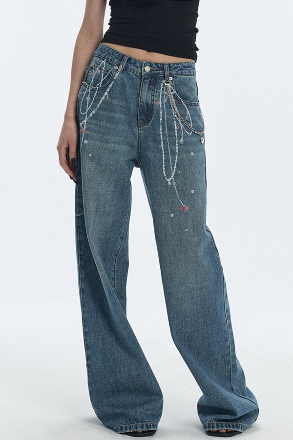 Ocean Chain Loose Womens Jeans