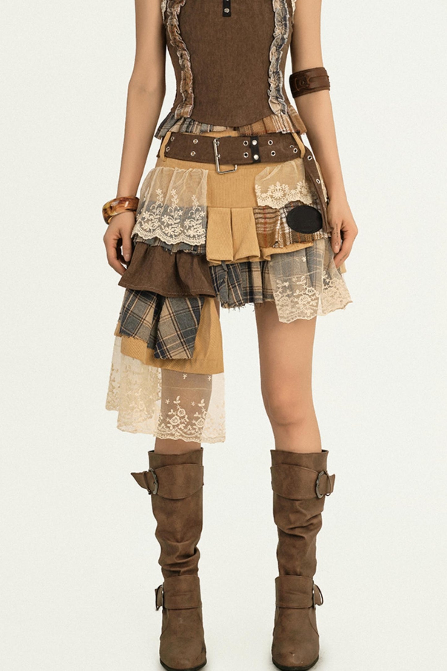 Wandering Plaid Lace Skirt