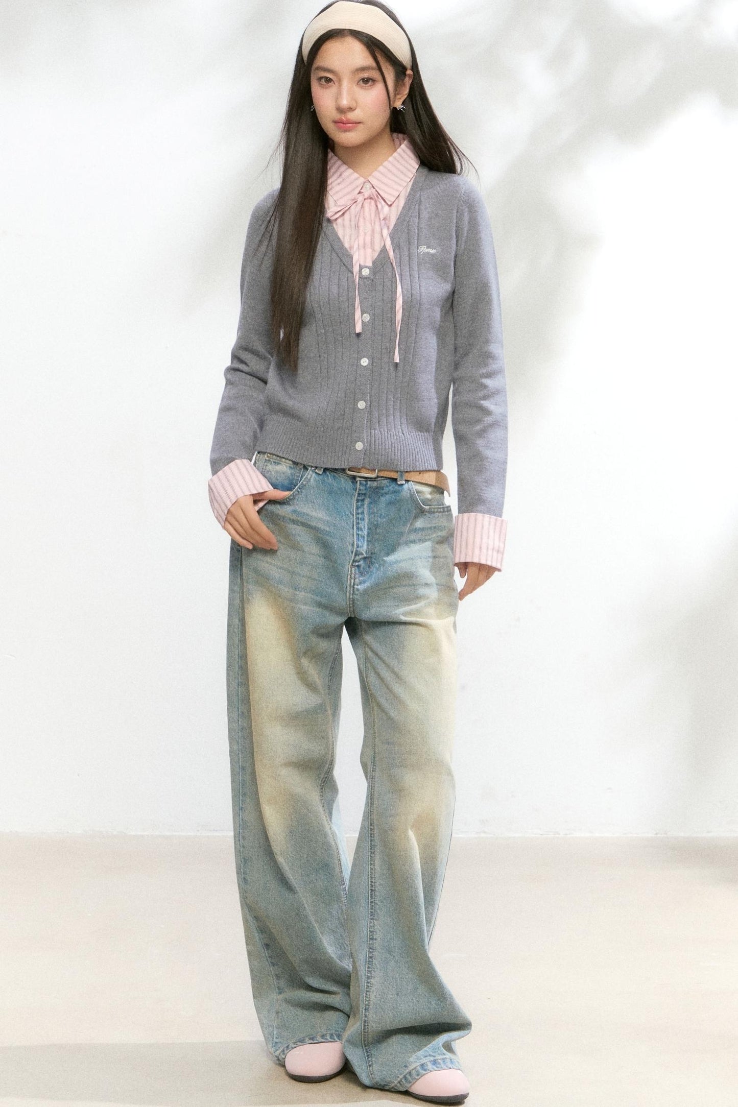 Contrast Layered Knit Pleated Skirt Set-Up