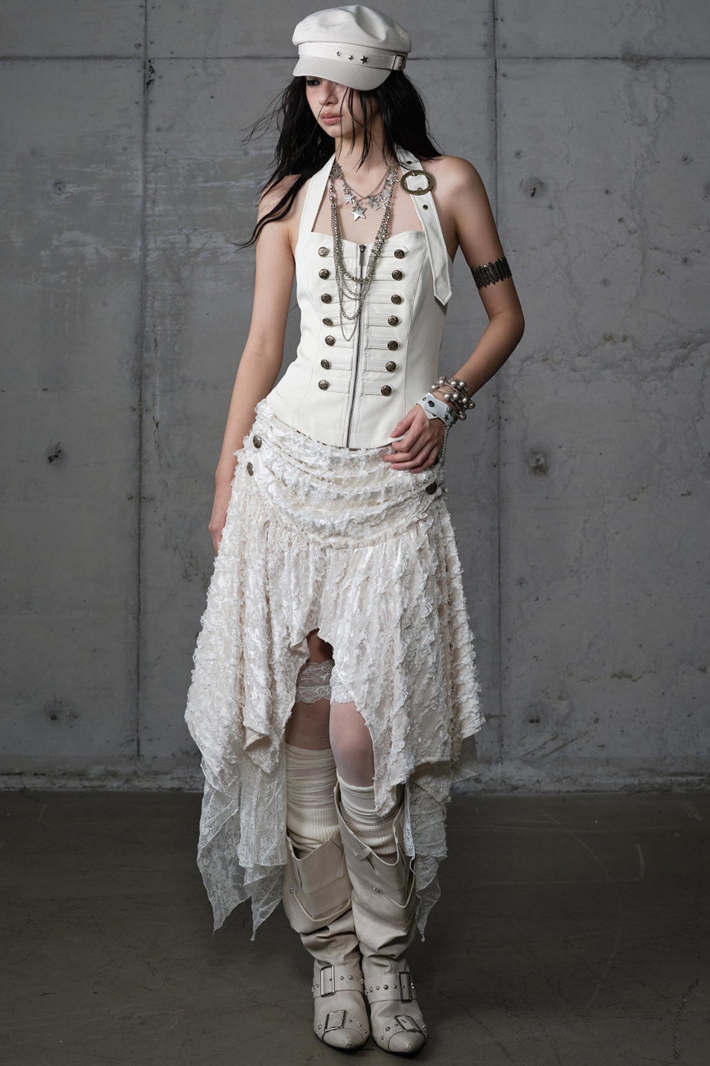 Velvet Irregular Check Bandeau Dress