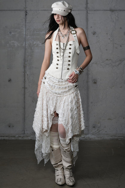 Velvet Irregular Check Bandeau Dress