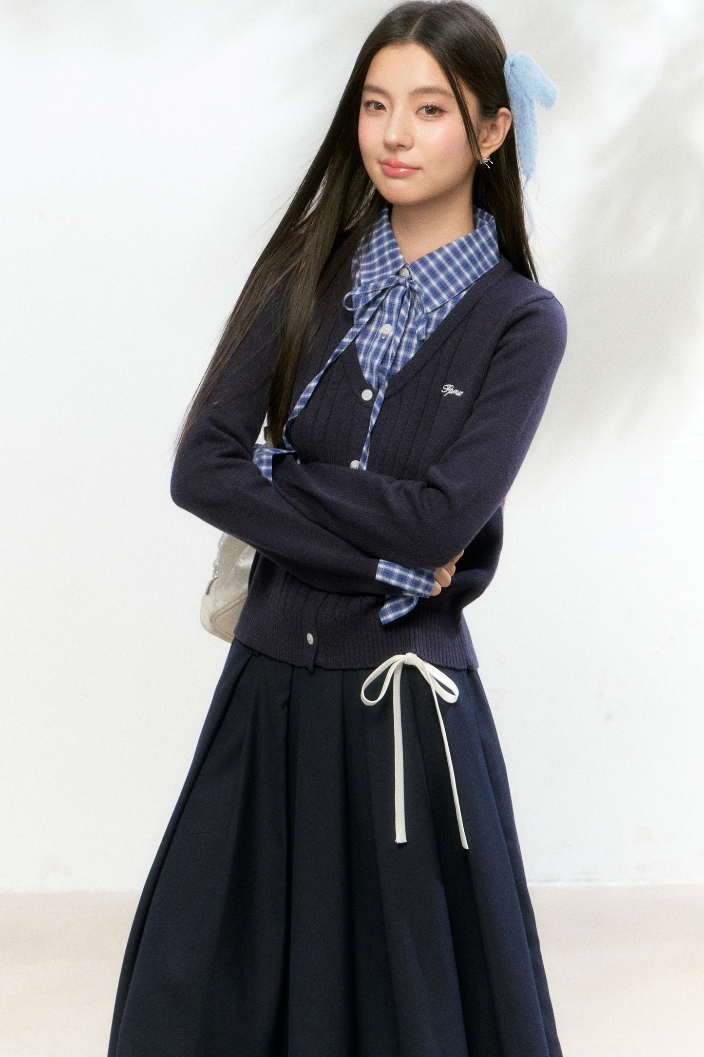 Contrast Layered Knit Pleated Skirt Set-Up