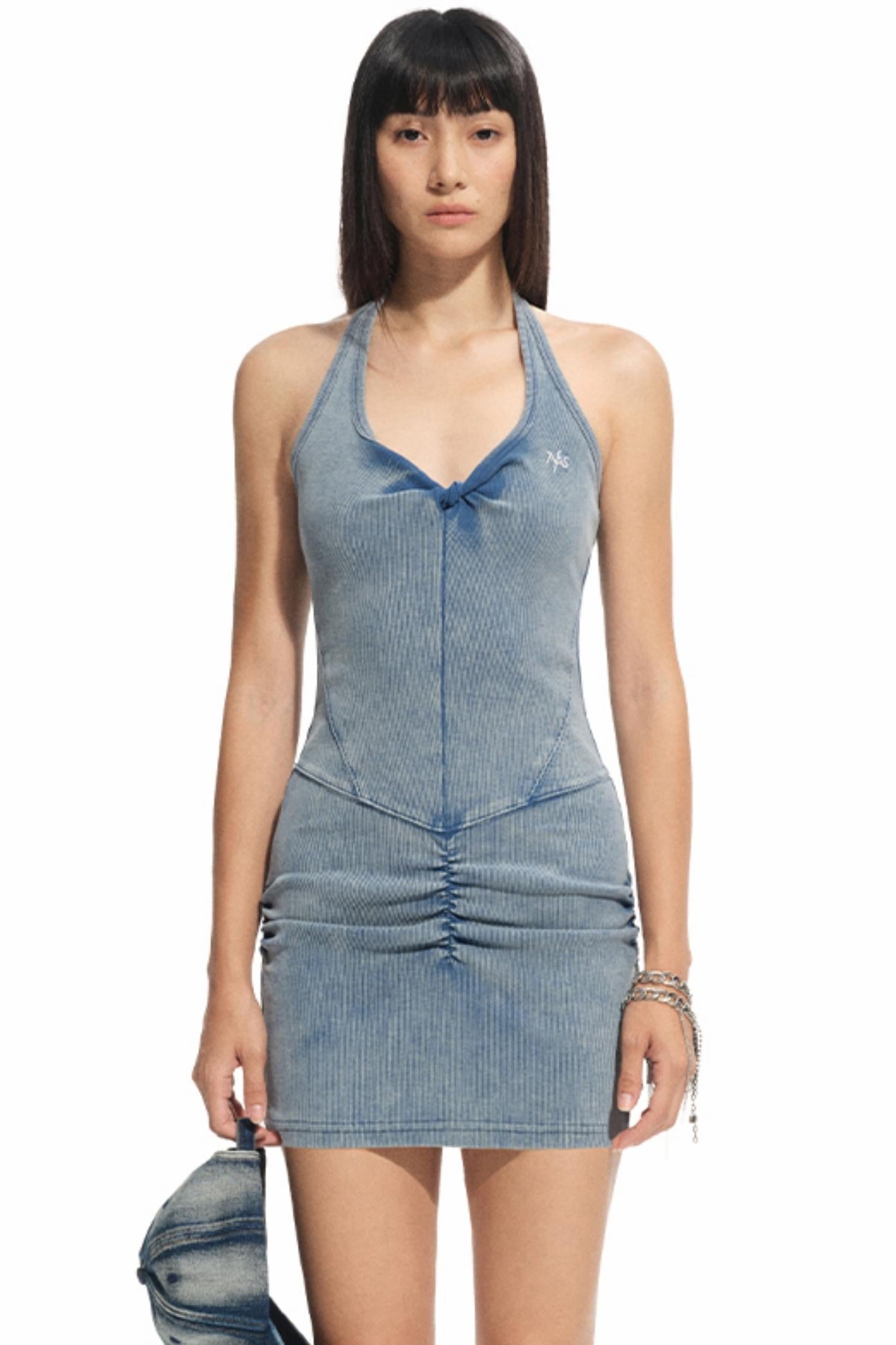 Volcano Water Aged U-Neck Slimming Halterneck Dress