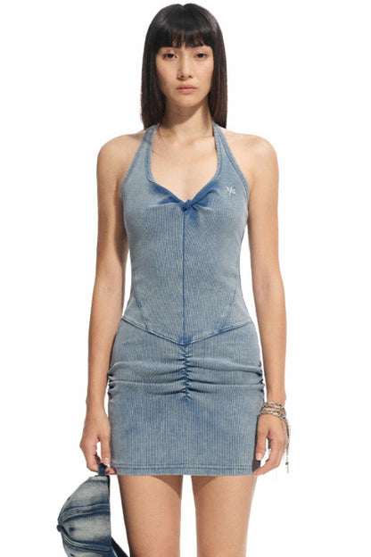 Volcano Water Aged U-Neck Slimming Halterneck Dress