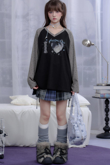 Fighting Spirit Cat Print Raglan T-shirt